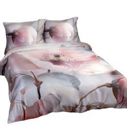 Pościel satynowa 160x200 Kwiaty szara pudrowa różowa 12408 SATYNLOVE PREMIUM