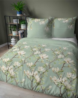 Pościel satynowa 160x200 Miętowa z magnolią - subtelny botaniczny wzór, 100% bawełna - 5480 A - Home Satin 71