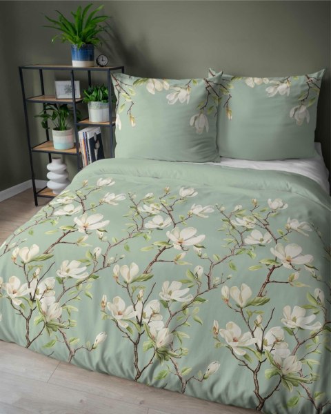 Pościel satynowa 160x200 Miętowa z magnolią - subtelny botaniczny wzór, 100% bawełna - 5480 A - Home Satin 71 Pościel satynowa 160x200 Miętowa z magnolią - subtelny botaniczny wzór, 100% bawełna - 5480 A - Home Satin 71