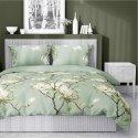 Pościel satynowa 160x200 Miętowa z magnolią - subtelny botaniczny wzór, 100% bawełna - 5480 A - Home Satin 71