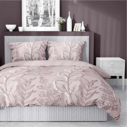 Pościel satynowa 160x200 Pudrowy róż z liśćmi - delikatny motyw, 100% bawełna - 5477 A - Home Satin 71