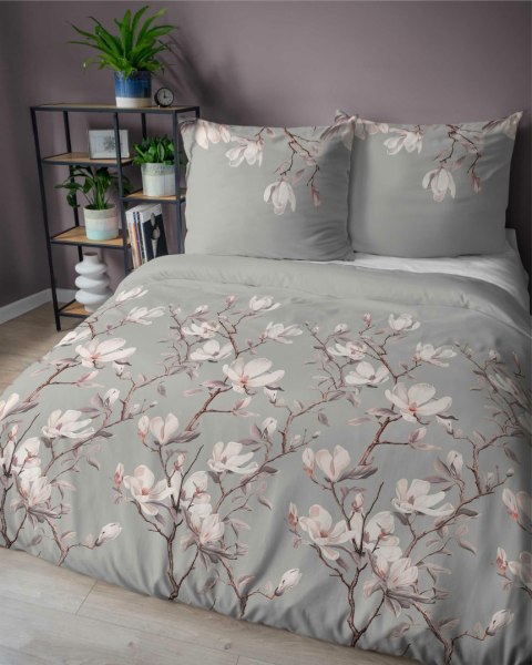 Pościel satynowa 160x200 Szara z magnolią - elegancki botaniczny wzór, 100% bawełna - 5480 B - Home Satin 71 Pościel satynowa 160x200 Szara z magnolią - elegancki botaniczny wzór, 100% bawełna - 5480 B - Home Satin 71