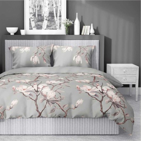 Pościel satynowa 160x200 Szara z magnolią - elegancki botaniczny wzór, 100% bawełna - 5480 B - Home Satin 71 Pościel satynowa 160x200 Szara z magnolią - elegancki botaniczny wzór, 100% bawełna - 5480 B - Home Satin 71