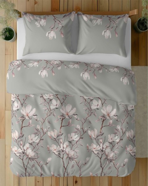 Pościel satynowa 160x200 Szara z magnolią - elegancki botaniczny wzór, 100% bawełna - 5480 B - Home Satin 71 Pościel satynowa 160x200 Szara z magnolią - elegancki botaniczny wzór, 100% bawełna - 5480 B - Home Satin 71