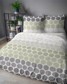 Pościel satynowa 160x200 Zielone i szare groszki na kremie - świeży minimalizm, 100% bawełna 5474 B - Home Satin 71