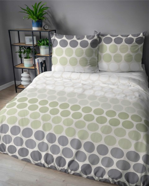 Pościel satynowa 160x200 Zielone i szare groszki na kremie - świeży minimalizm, 100% bawełna 5474 B - Home Satin 71 Pościel satynowa 160x200 Zielone i szare groszki na kremie - świeży minimalizm, 100% bawełna 5474 B - Home Satin 71