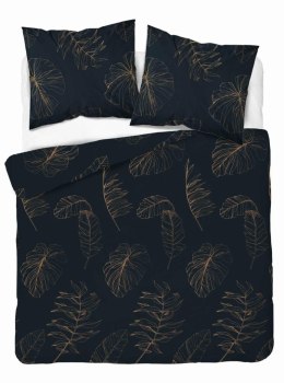 Pościel satynowa 180x200 Czarna w złote liście - nowoczesny tropik, 100% bawełna - 4826 A - Home Satin 71