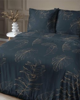 Pościel satynowa 180x200 Czarna w złote liście - nowoczesny tropik, 100% bawełna - 4826 A - Home Satin 71