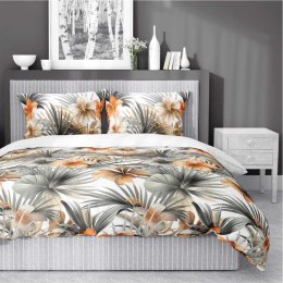 Pościel satynowa 220x200 Biała w pomarańczowe kwiaty i palmy - styl tropikalny, 100% bawełna - 5479 A - Home Satin 71
