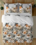 Pościel satynowa 220x200 Biała w pomarańczowe kwiaty i palmy - styl tropikalny, 100% bawełna - 5479 A - Home Satin 71 Pościel satynowa 220x200 Biała w pomarańczowe kwiaty i palmy - styl tropikalny, 100% bawełna - 5479 A - Home Satin 71