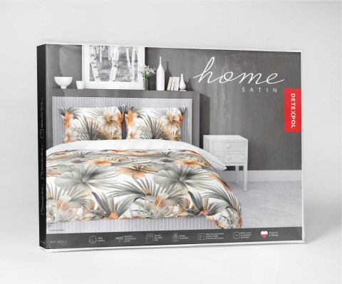 Pościel satynowa 220x200 Biała w pomarańczowe kwiaty i palmy - styl tropikalny, 100% bawełna - 5479 A - Home Satin 71 Pościel satynowa 220x200 Biała w pomarańczowe kwiaty i palmy - styl tropikalny, 100% bawełna - 5479 A - Home Satin 71