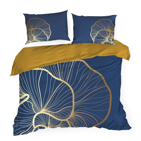 Pościel satynowa 220x200 Premium 4 niebieska musztardowa złota liście miłorzębu Eurofirany Pościel satynowa 220x200 Premium 4 niebieska musztardowa złota liście miłorzębu Eurofirany