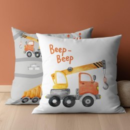 Poszewka bawełniana 40x40 Maszyny budowlane pomarańczowe beep beep biała szara dwustronna PSBA 07 A Mayamoo 26