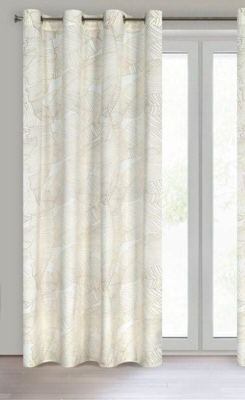 Zasłona 140x250 Luna 2 biała beżowa liście welurowa gotowa na przelotkach Limited Collection Eurofirany Zasłona 140x250 Luna 2 biała beżowa liście welurowa gotowa na przelotkach Limited Collection Eurofirany