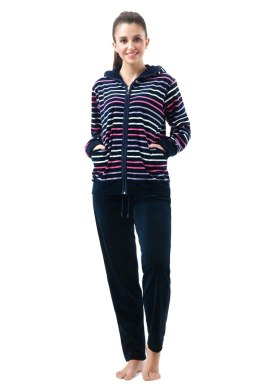 Dres damski długi 341 welurowy 2XL granatowy w paski Luna