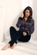 Dres damski długi 341 welurowy 2XL granatowy w paski Luna Dres damski długi 341 welurowy 2XL granatowy w paski Luna