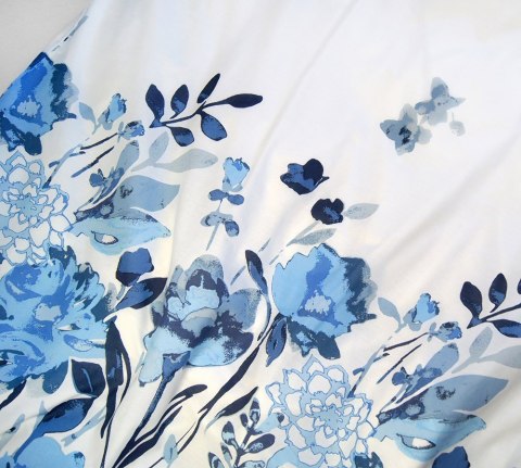 Pościel bawełniana 140x200 Flo błękitna biała liście kwiaty Bielbaw Premium Pościel bawełniana 140x200 Flo błękitna biała liście kwiaty Bielbaw Premium