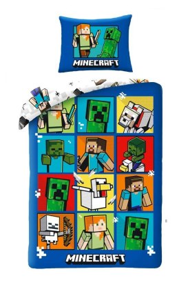 Pościel bawełniana 140x200 Minecraft niebieska kolorowa poszewka 70x90 H2