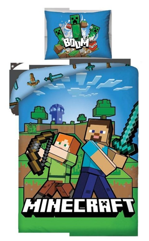 Pościel bawełniana 140x200 Minecraft niebieska poszewka 50x70 H2 Pościel bawełniana 140x200 Minecraft niebieska poszewka 50x70 H2