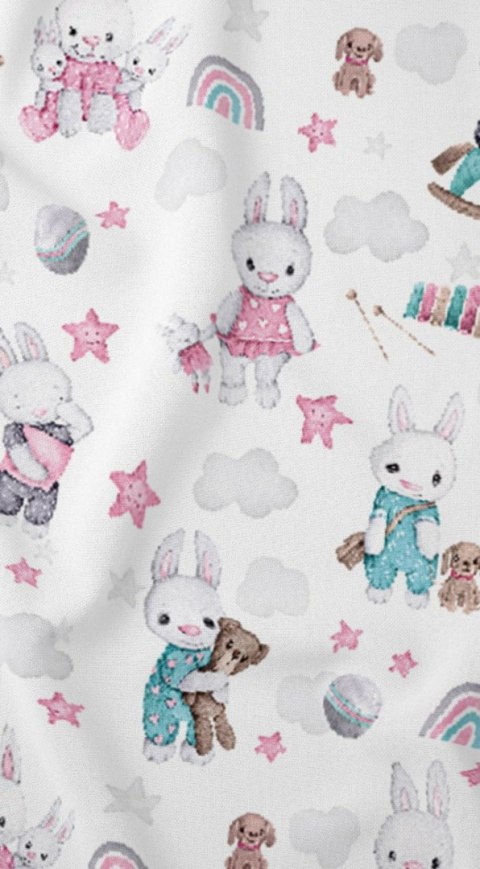 Pościel bawełniana 160x200 króliki biała różowa dziecięca zapinana na suwak 3717 A KARO Kraina Snów Pościel bawełniana 160x200 króliki biała różowa dziecięca zapinana na suwak 3717 A KARO Kraina Snów