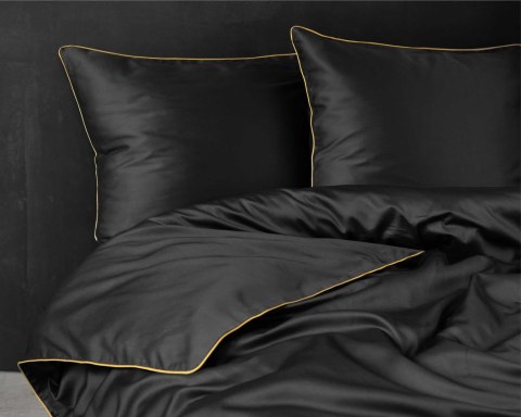Pościel satynowa 180x200 czarna z lamówką Mako Satin 62 Pościel satynowa 180x200 czarna z lamówką Mako Satin 62