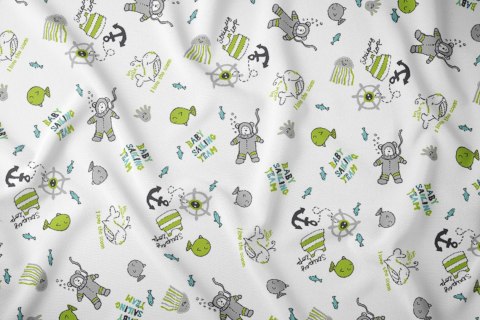 Poszewka bawełniana 50x60 morska biała zielona dziecięca zapinana na suwak 2720 D KARO Kraina Snów Poszewka bawełniana 50x60 morska biała zielona dziecięca zapinana na suwak 2720 D KARO Kraina Snów