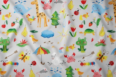 Poszewka bawełniana 50x60 zwierzęta szara kolorowa dziecięca zapinana na suwak 3690 B KARO Kraina Snów Poszewka bawełniana 50x60 zwierzęta szara kolorowa dziecięca zapinana na suwak 3690 B KARO Kraina Snów