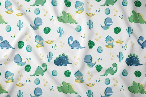 Poszewka bawełniana 70x80 dinozaury biała niebieska dziecięca zapinana na suwak 3811 B KARO Kraina Snów Poszewka bawełniana 70x80 dinozaury biała niebieska dziecięca zapinana na suwak 3811 B KARO Kraina Snów