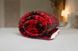 Koc Sherpa 150x200 Christmas świąteczny czerwony kratka z mikrofibry baranek SH25