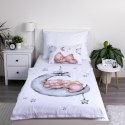 Pościel bawełniana 100x135 Miś księżyc wstążka biała szara poszewka 40x60 JF24 Pościel bawełniana 100x135 Miś księżyc wstążka biała szara poszewka 40x60 JF24