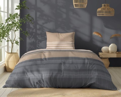 Pościel bawełniana 140x200 beżowa kremowa grafitowa pasy 5245 A Bawełna 48 Pościel bawełniana 140x200 beżowa kremowa grafitowa pasy 5245 A Bawełna 48