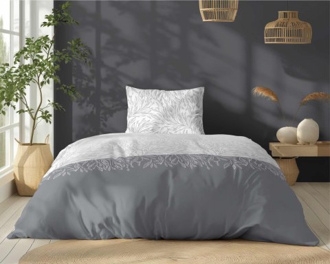 Pościel bawełniana 140x200 biała szara liście 5111 B z jedną poszewką Bawełna 32 Pościel bawełniana 140x200 biała szara liście 5111 B z jedną poszewką Bawełna 32