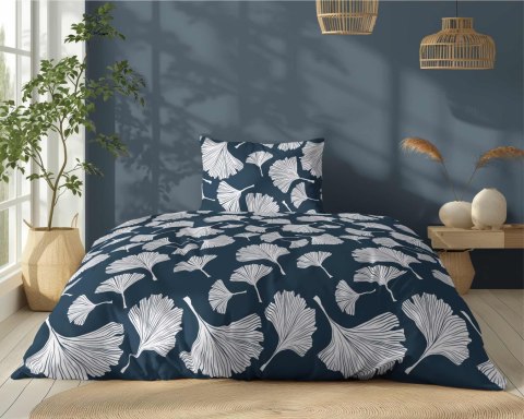 Pościel bawełniana 140x200 granatowa biała liście miłorzębu 5106 A z jedną poszewką Bawełna 32 Pościel bawełniana 140x200 granatowa biała liście miłorzębu 5106 A z jedną poszewką Bawełna 32