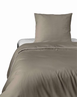 Pościel satynowa 140x200 taupe z lamówką z jedną poszewką 70x80 Mako Satin 62