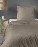 Pościel satynowa 140x200 taupe z lamówką z jedną poszewką 70x80 Mako Satin 62