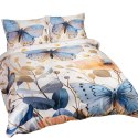 Pościel satynowa 220x200 Motyle kremowa niebieska 12410 SATYNLOVE PREMIUM