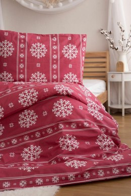 Pościel świateczna 140x200 Christmas czerwona biała śnieżki poszewka 70x90 B25