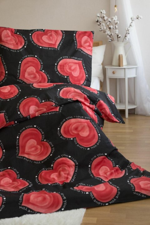 Pościel z mikrofibry 220x200 Valentine czarna czerwona serca poszewki 70x90 PB25 Pościel z mikrofibry 220x200 Valentine czarna czerwona serca poszewki 70x90 PB25