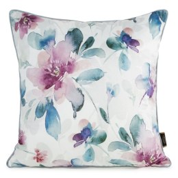 Poszewka dekoracyjna 45x45 Velvet 154 biała turkusowa kwiaty welurowa Eurofirany