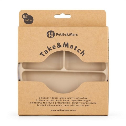 Talerzyk silikonowy z przegródkami okrągły beżowy 6m+ PETITE&MARS Talerzyk silikonowy z przegródkami okrągły beżowy 6m+ PETITE&MARS