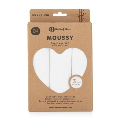 Zestaw pieluszek z muślinu bambusowego 3 szt Moussy biały 68x68 cm PETITE&MARS Zestaw pieluszek z muślinu bambusowego 3 szt Moussy biały 68x68 cm PETITE&MARS