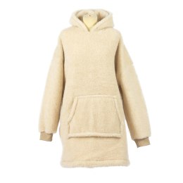 Bluza wełniana merynos Hoodie beżowa z kapturem i dużą kieszenią Uniwersalna