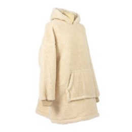 Bluza wełniana merynos Hoodie beżowa z kapturem i dużą kieszenią Uniwersalna