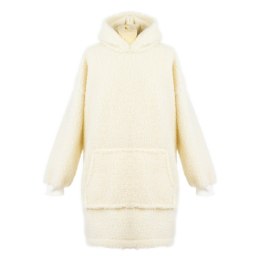 Bluza wełniana merynos Hoodie kremowa z kapturem i dużą kieszenią Uniwersalna