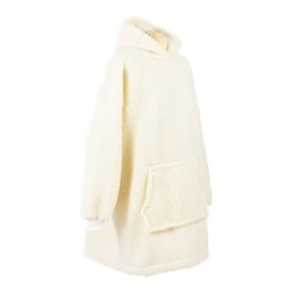Bluza wełniana merynos Hoodie kremowa z kapturem i dużą kieszenią Uniwersalna