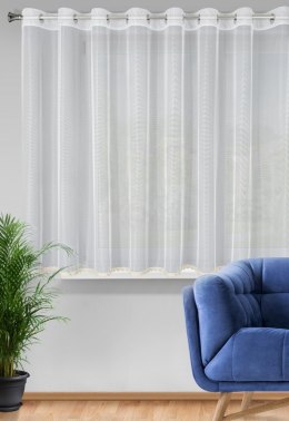 Firana 300x150 Vivian biała gotowa na przelotkach z gładkiej matowej mikrosiateczki z ozdobną złotą koronką