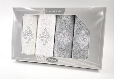 Komplet ręczników w pudełku 4 szt Gift biały popilaty wzór 6 Frotex Komplet ręczników w pudełku 4 szt Gift biały popilaty wzór 6 Frotex