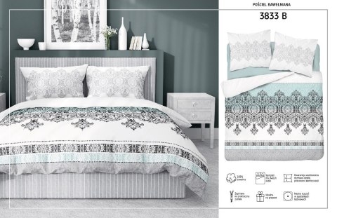 Pościel bawełniana 140x200 Glamour biała turkusowa ornamenty orientalna 3833 B Bawełna 88 Pościel bawełniana 140x200 Glamour biała turkusowa ornamenty orientalna 3833 B Bawełna 88