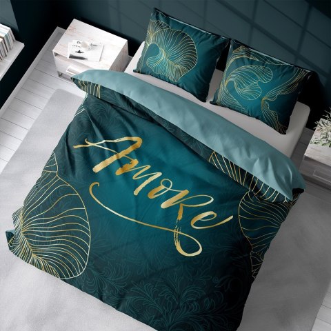 Pościel bawełniana 160x200 Amore turkusowa złota liście 4327 A Holland 29 Pościel bawełniana 160x200 Amore turkusowa złota liście 4327 A Holland 29