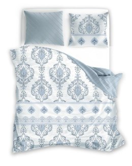 Pościel satynowa 220x200 Pure Sateen 013 biała niebieska ornamenty Faro
